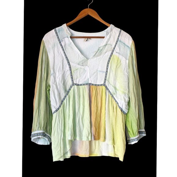 Bl-nk Renata Tie Dye embroidered Blouse Size XL watercolor pastel Top Flowey - Picture 5 of 9